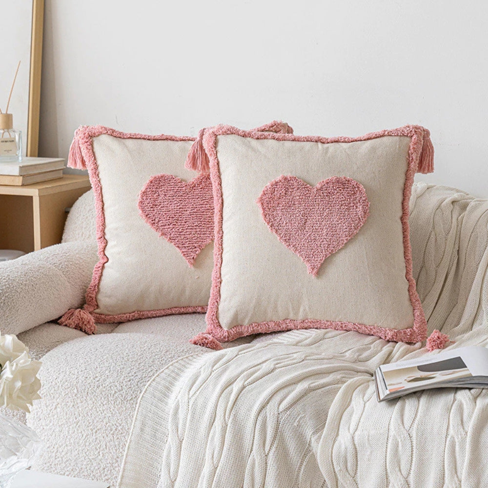 Coussins boho fleuris à pompons