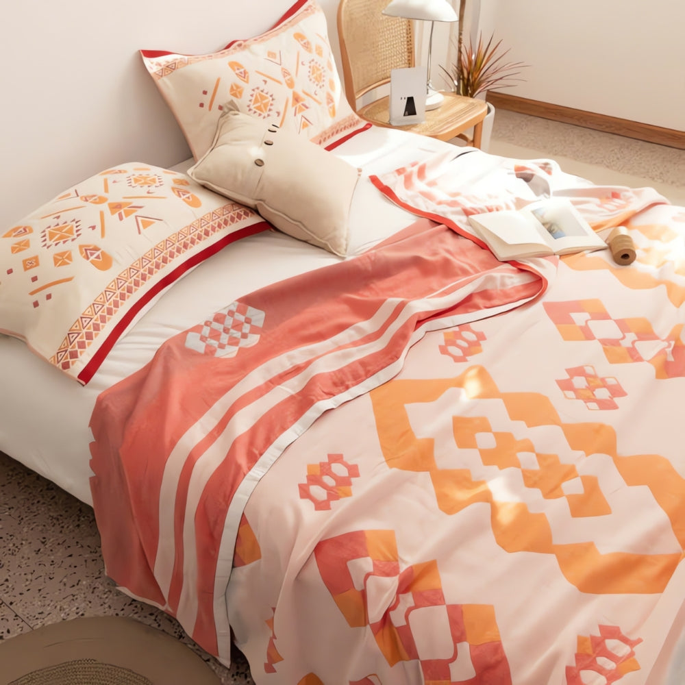 Plaid en coton quatre couches à chevrons