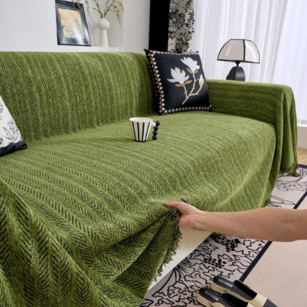 Housse de canapé en chenille à pompons chevrons