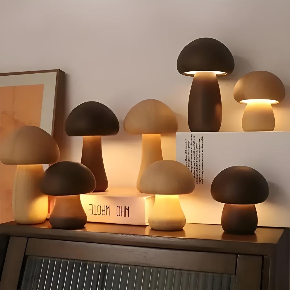 Lampe champignon en bois