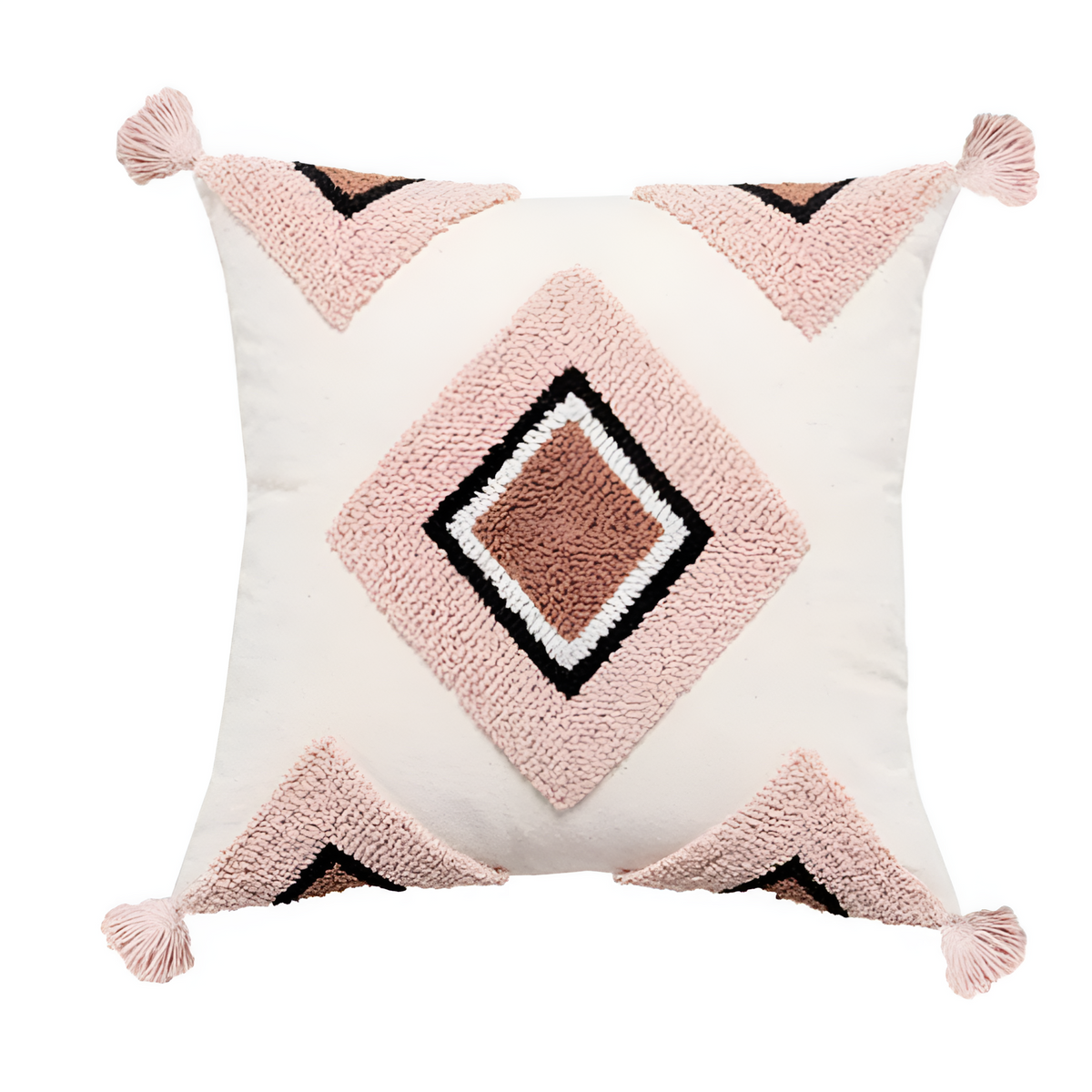 Housse de coussin boho brodée et touffetée