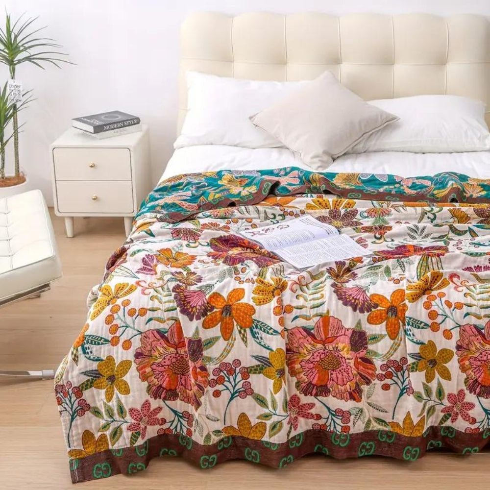 Plaid en coton fleuri Charm