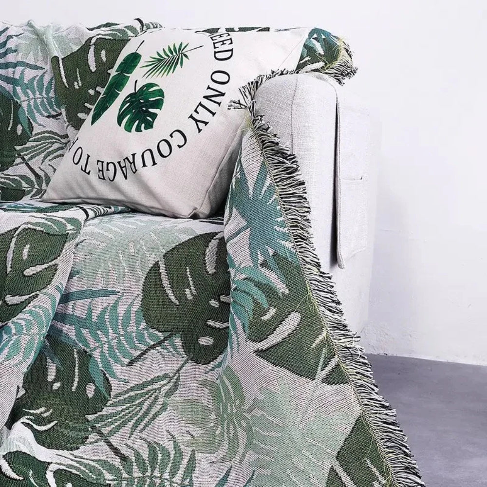 Housse de canapé à pompons feuilles de palmier
