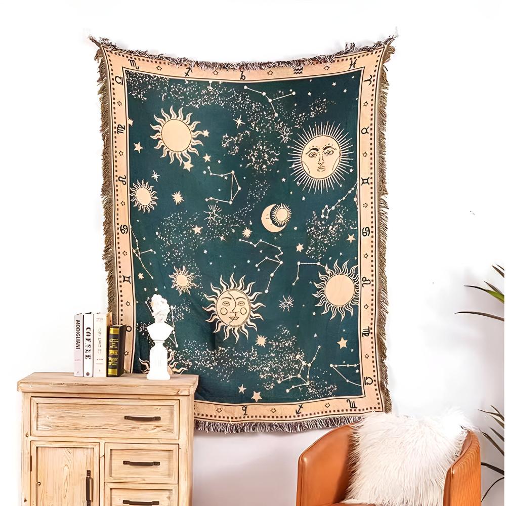 Plaid céleste soleil, lune et étoiles