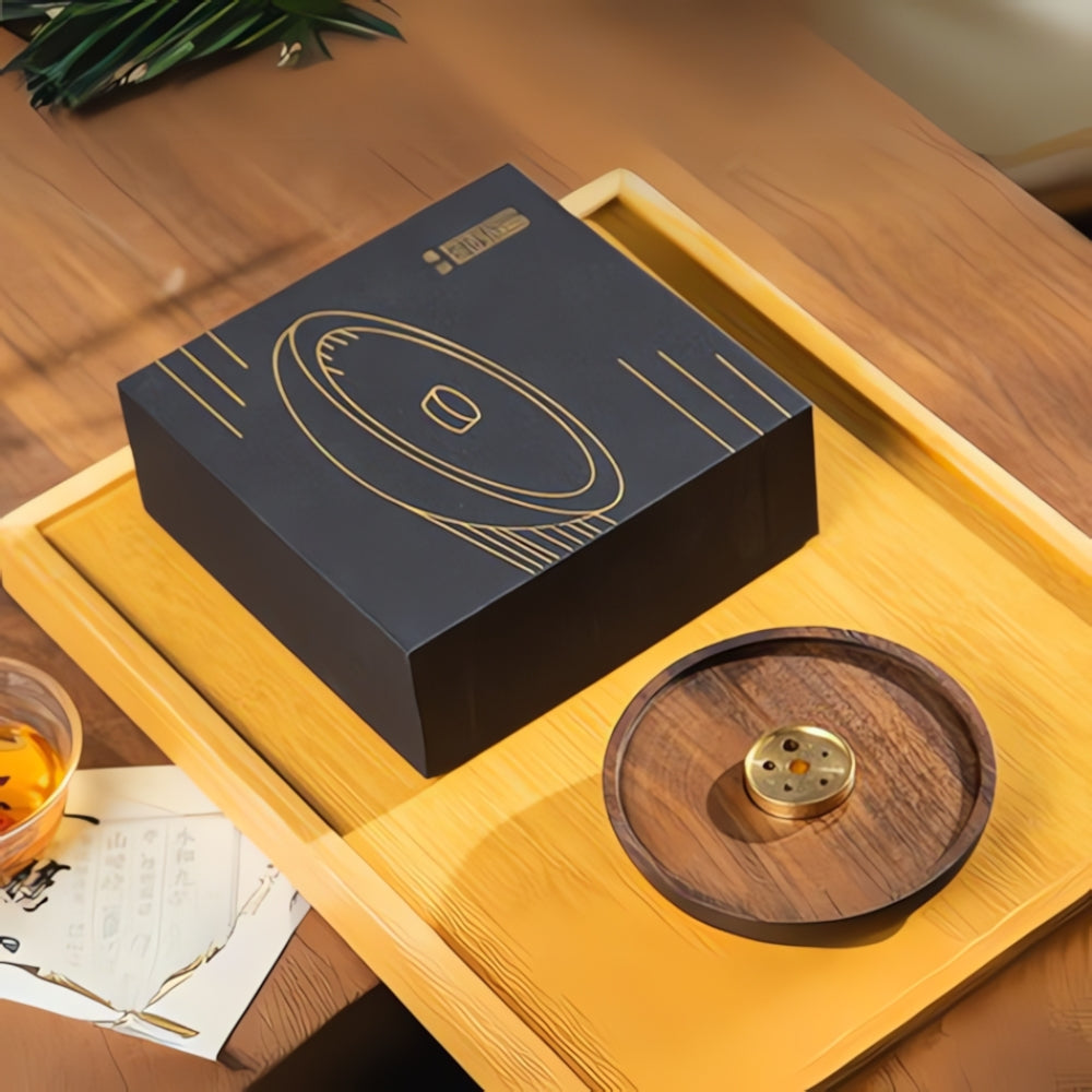 Porte-encens rond en bois et cuivre