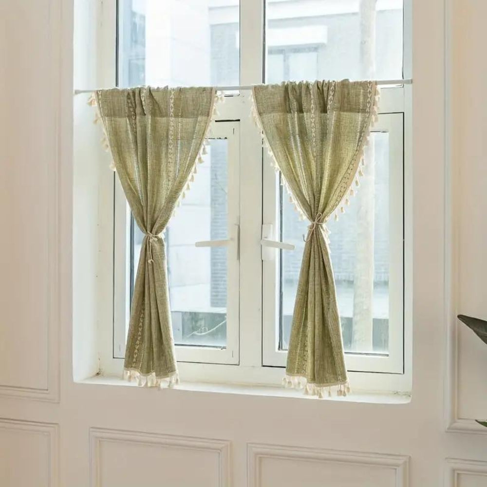 Rideaux de cuisine boho en coton et lin