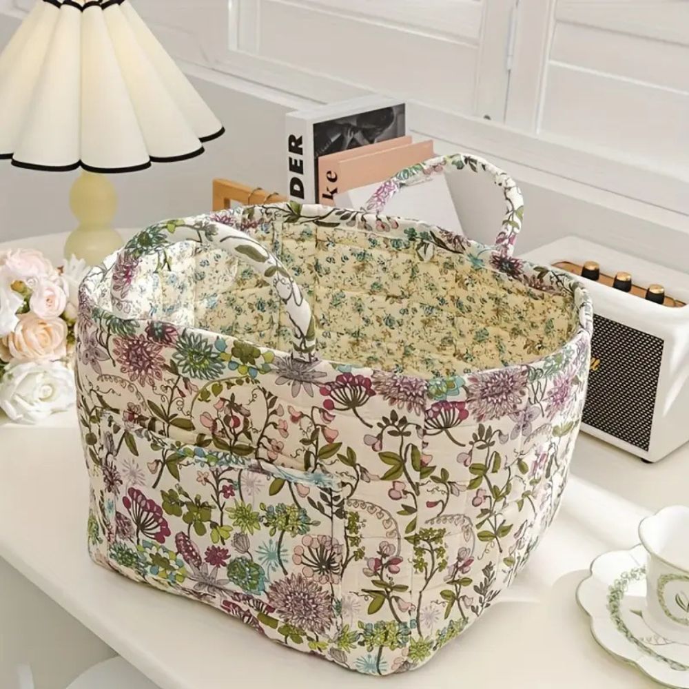 Panier de rangement en toile fleurie