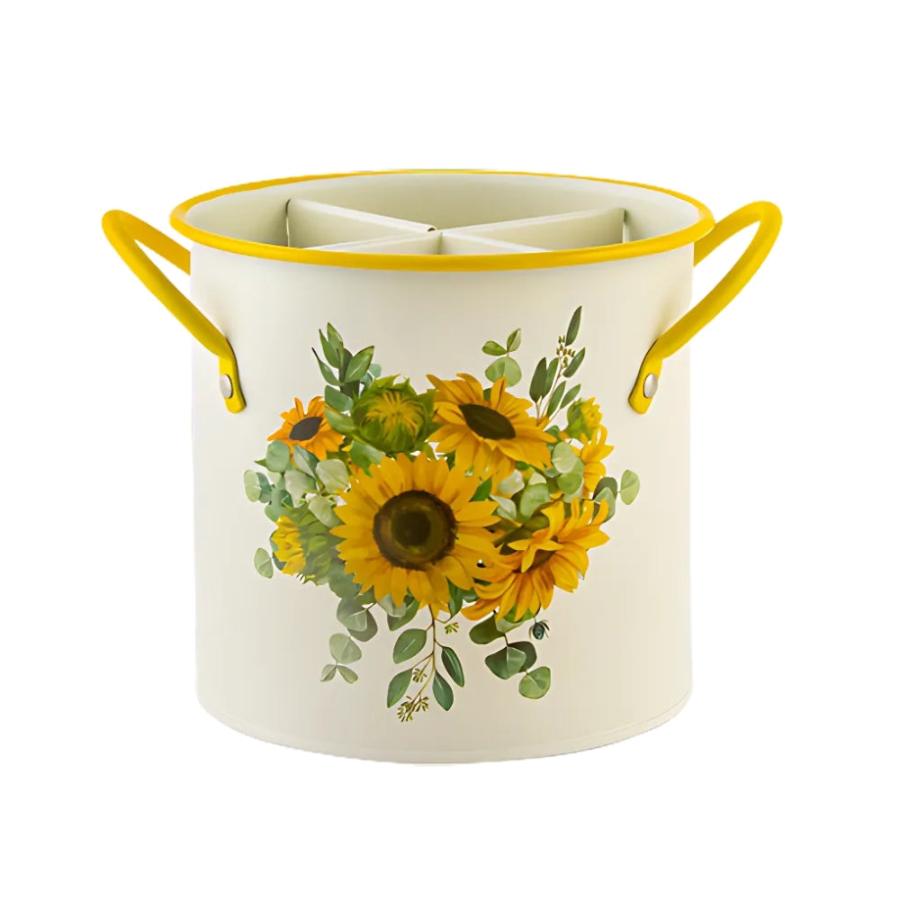 Panier à ustensiles fleuri avec couvercle séparateur