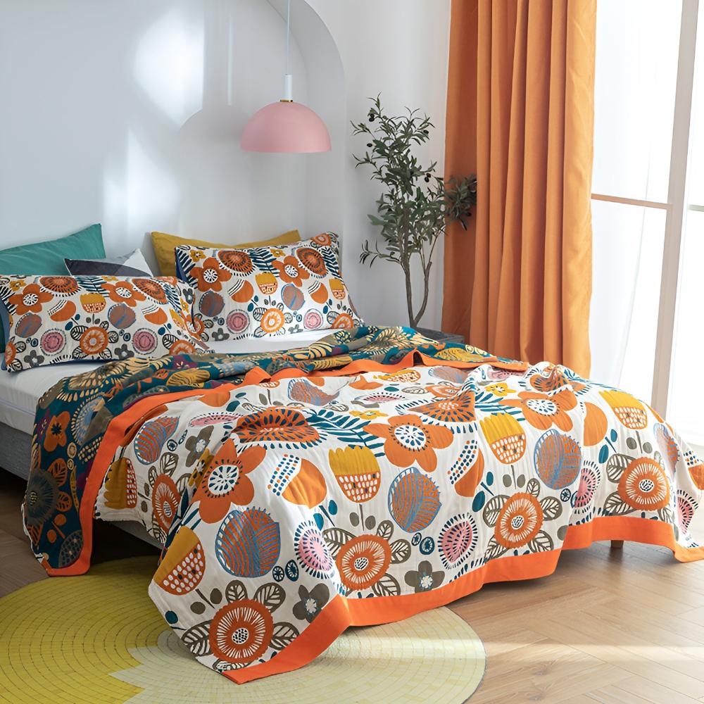 Plaid en coton fleurs boho