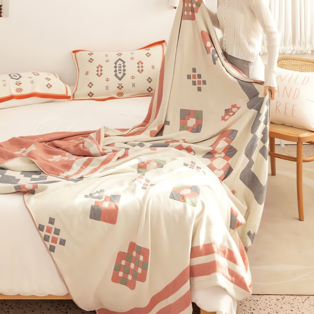 Plaid en coton quatre couches à chevrons