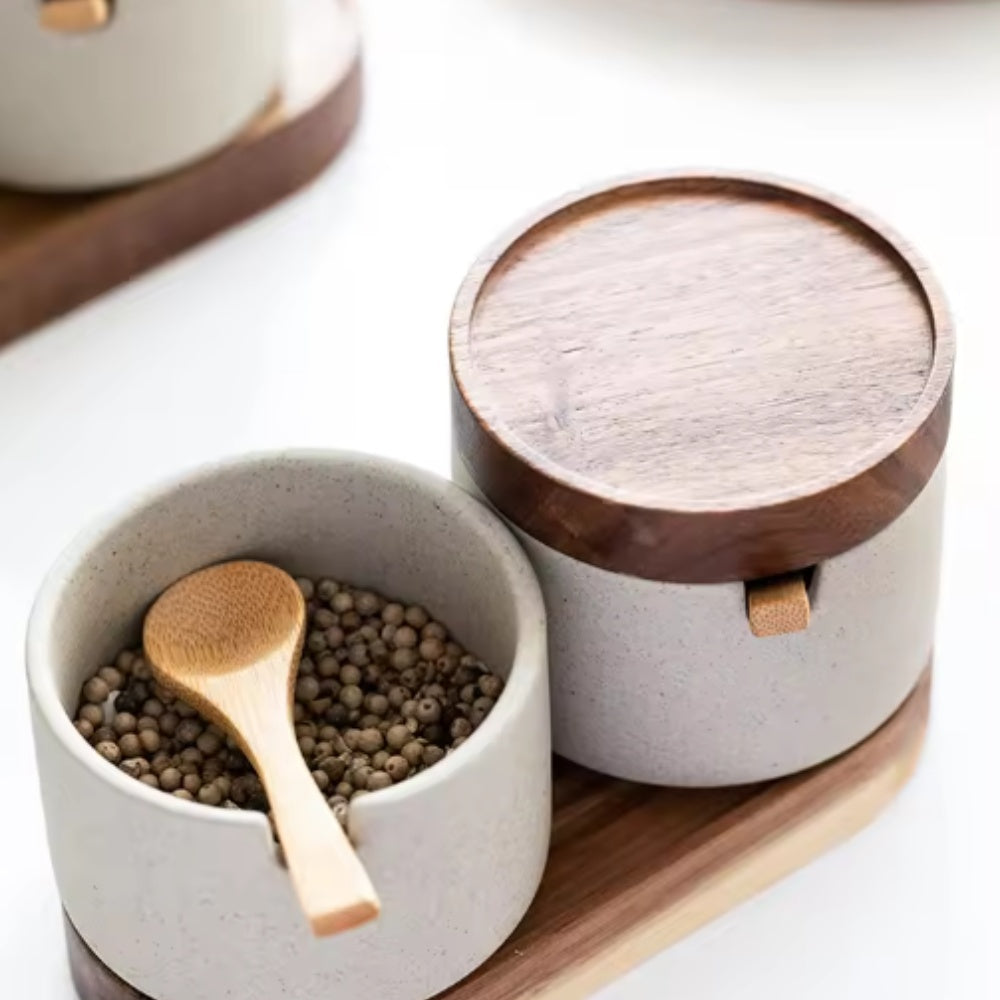Set de pots à épices en céramique rustique