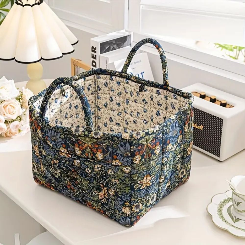 Panier de rangement en toile fleurie