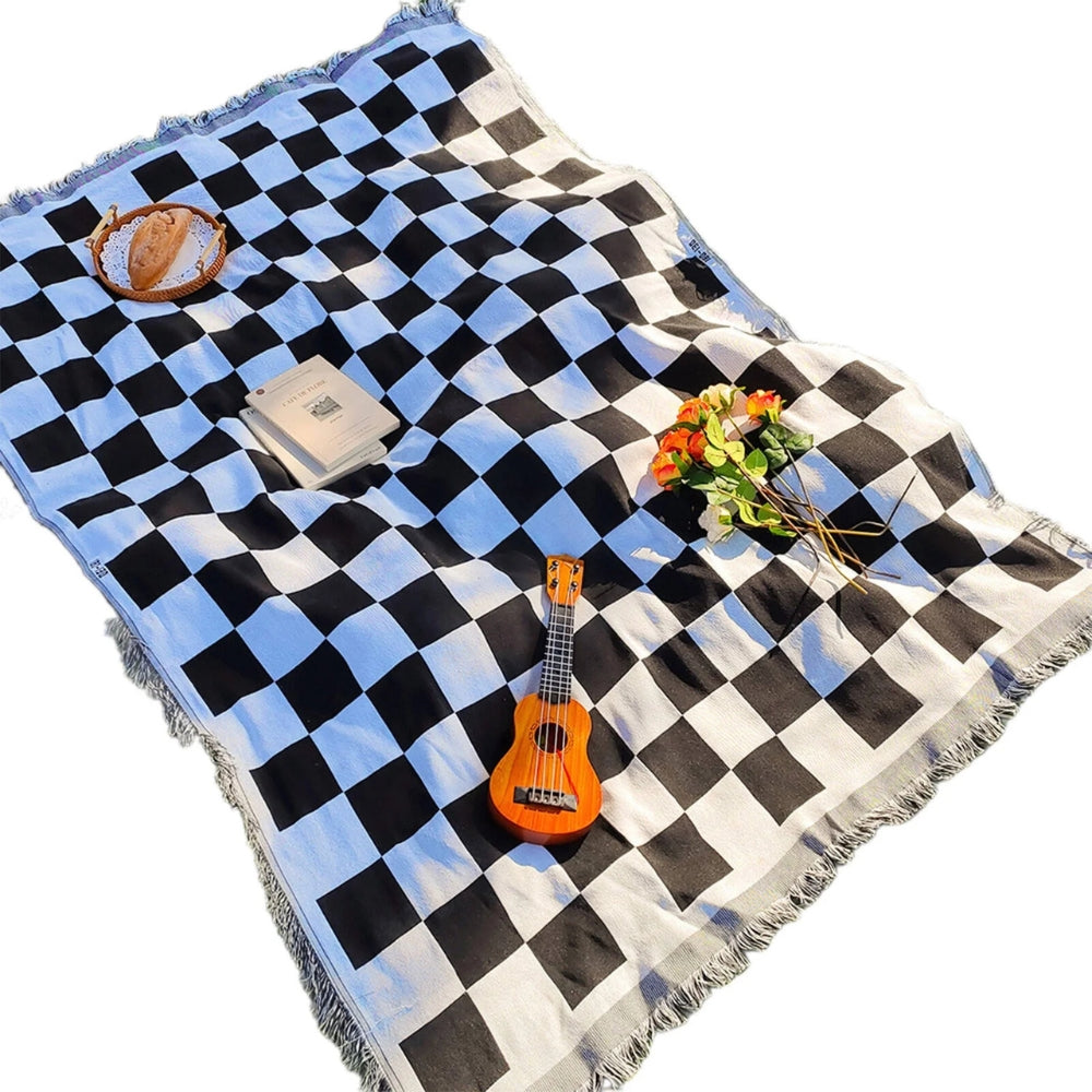 Plaid de pique-nique à carreaux et franges toutes saisons