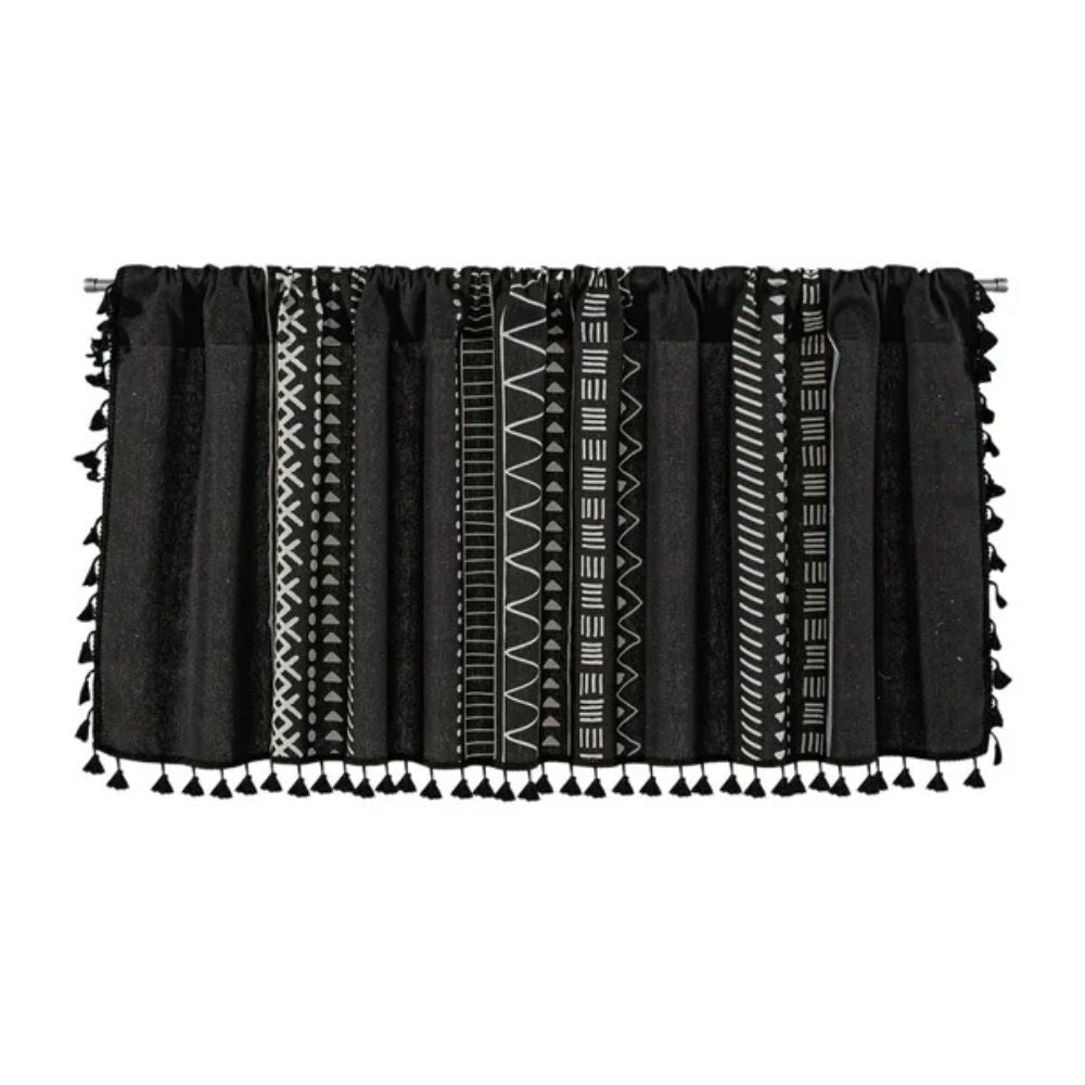Rideau de placard géométrique tribal noir à pompons