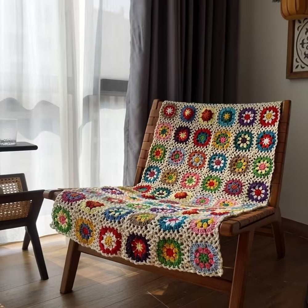 Plaid au crochet fleurs épanouies