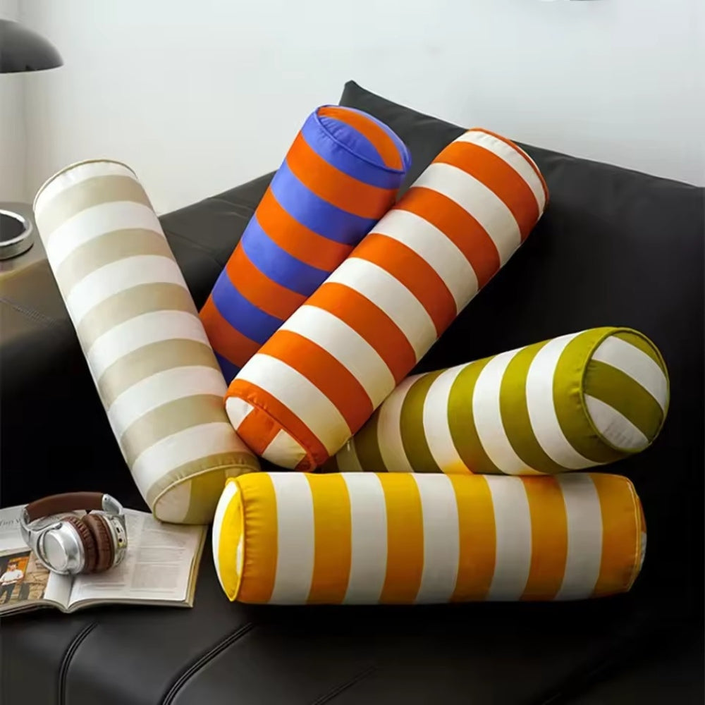 Coussin cylindrique rayé bonbon