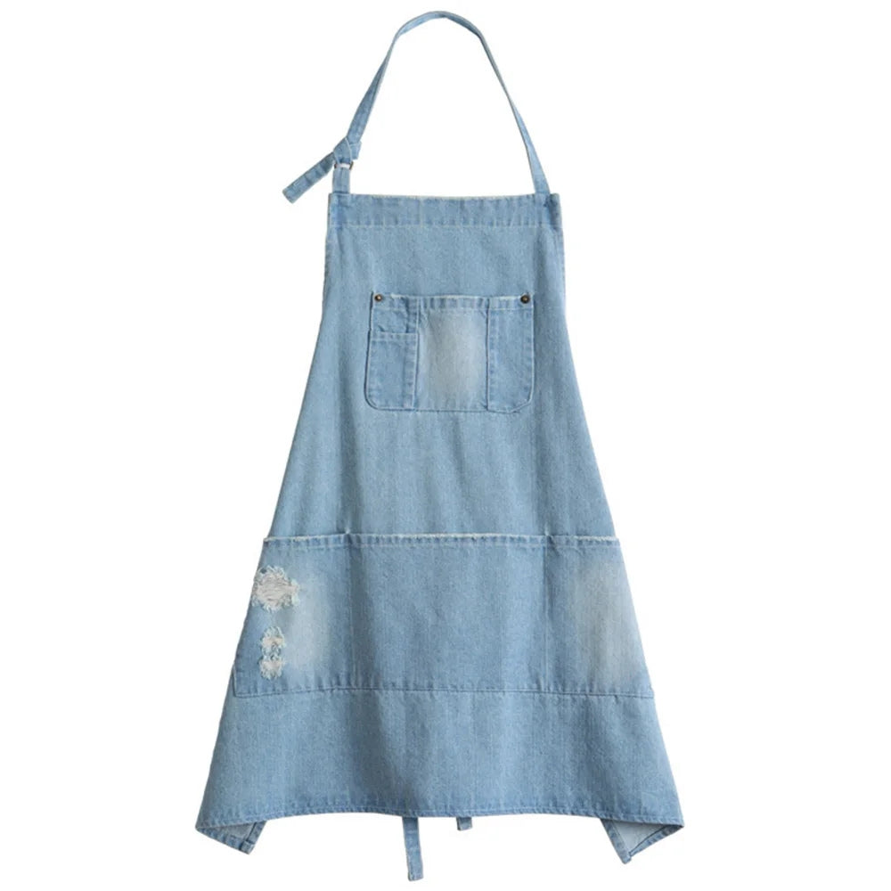 Tablier classique en denim bleu à poche