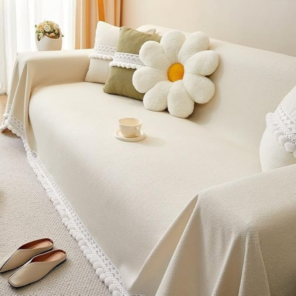 Housse de canapé en chenille à bordure dentelle