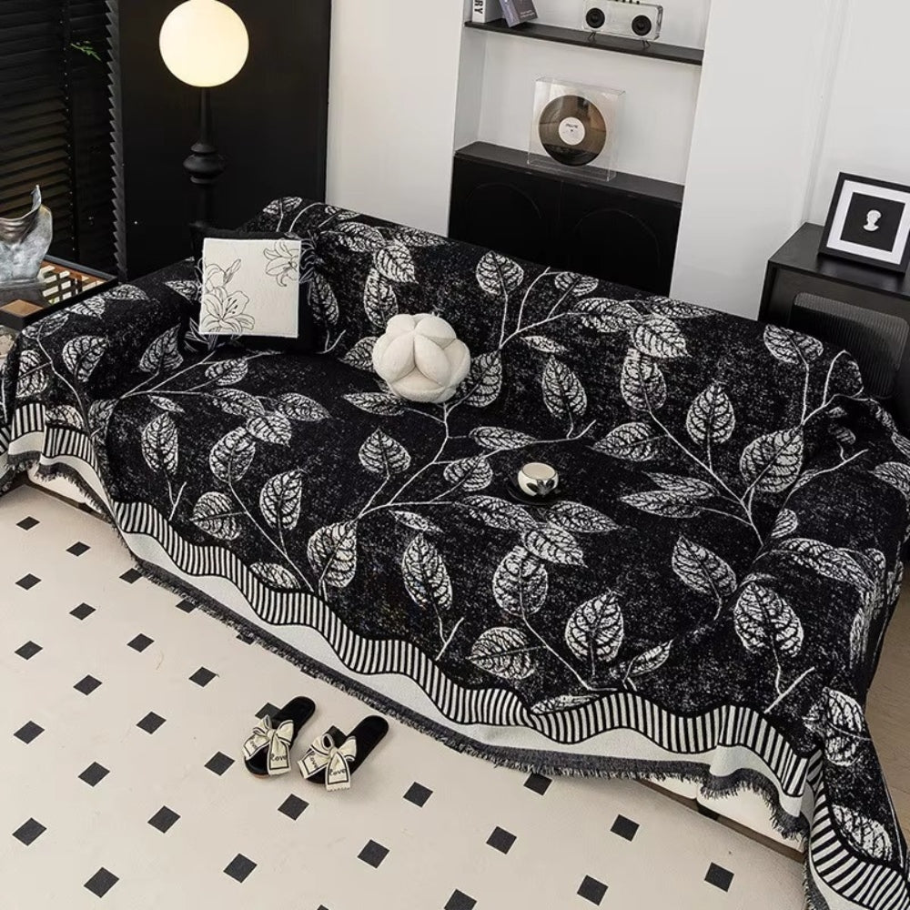 Housse de canapé en chenille motif feuilles