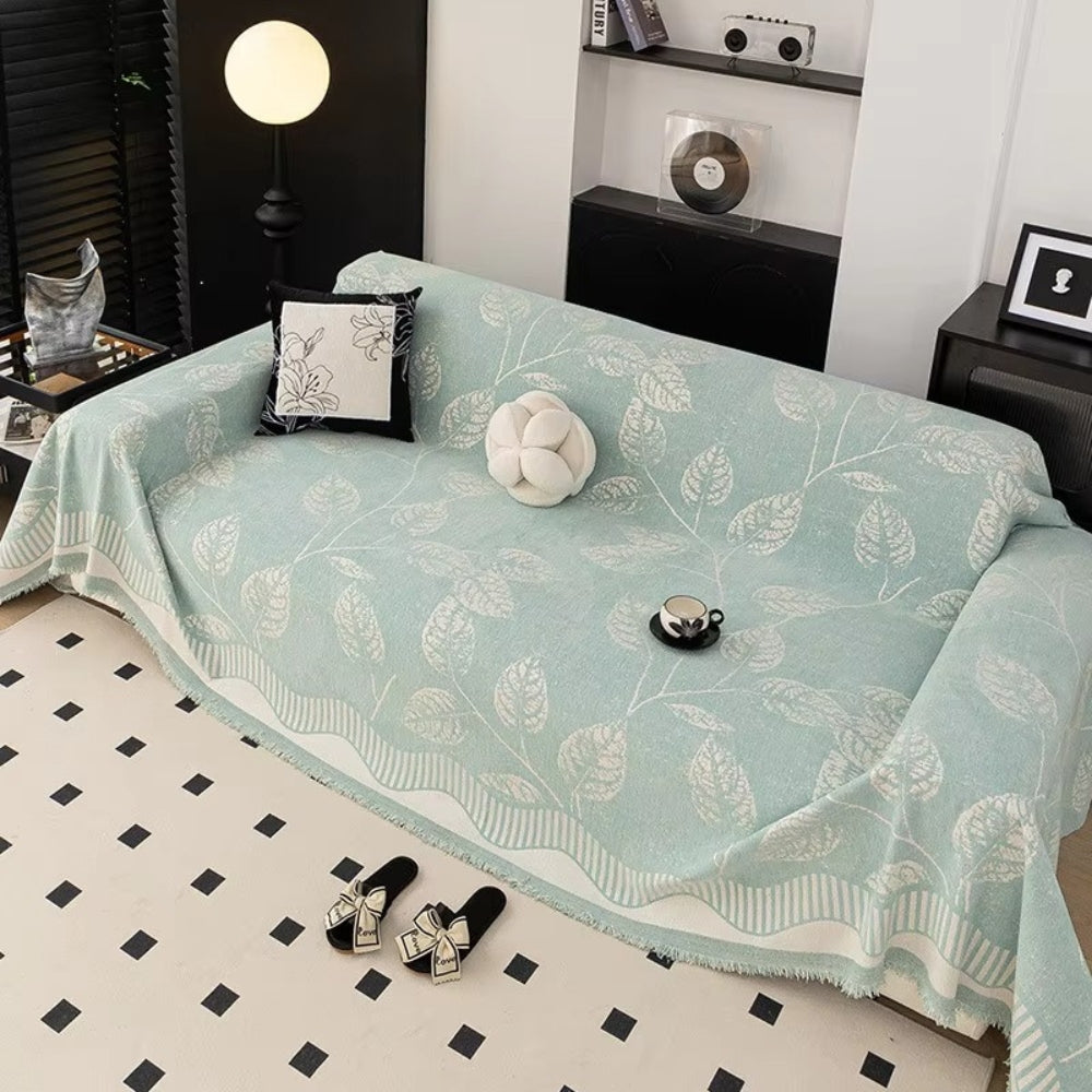 Housse de canapé en chenille motif feuilles