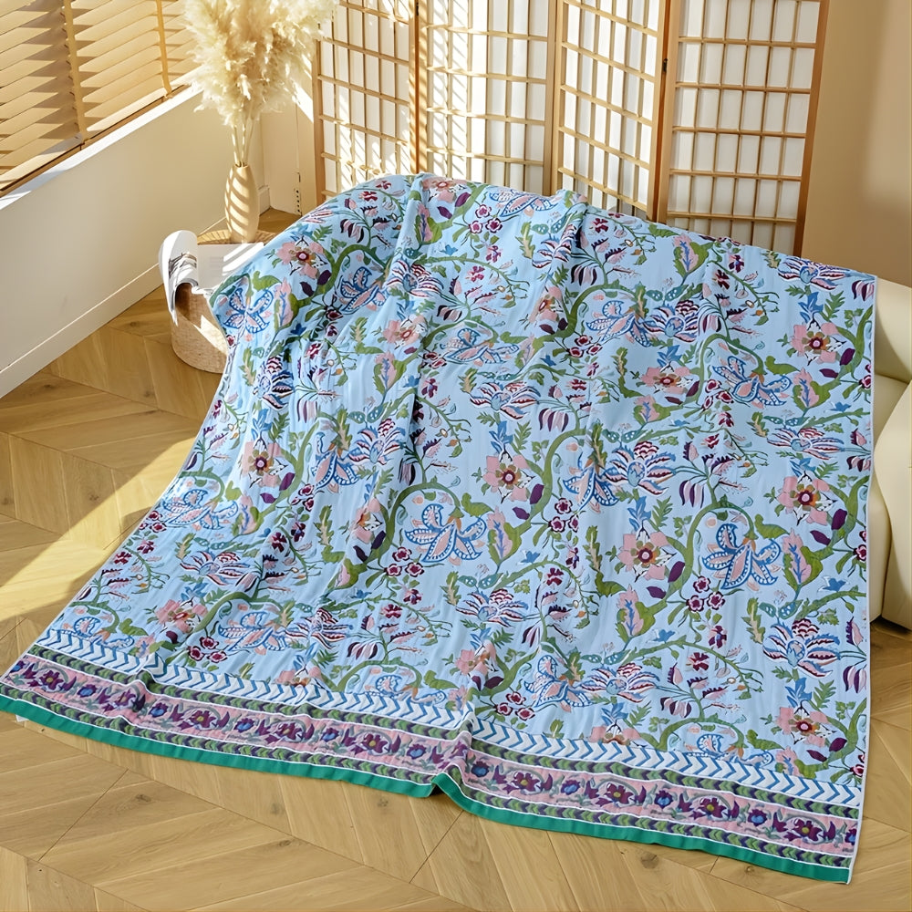 Plaid réversible fleurs européennes | 100 % coton