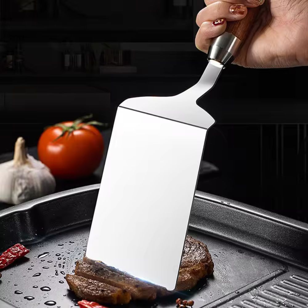 Spatule de cuisine en inox à manche en bois