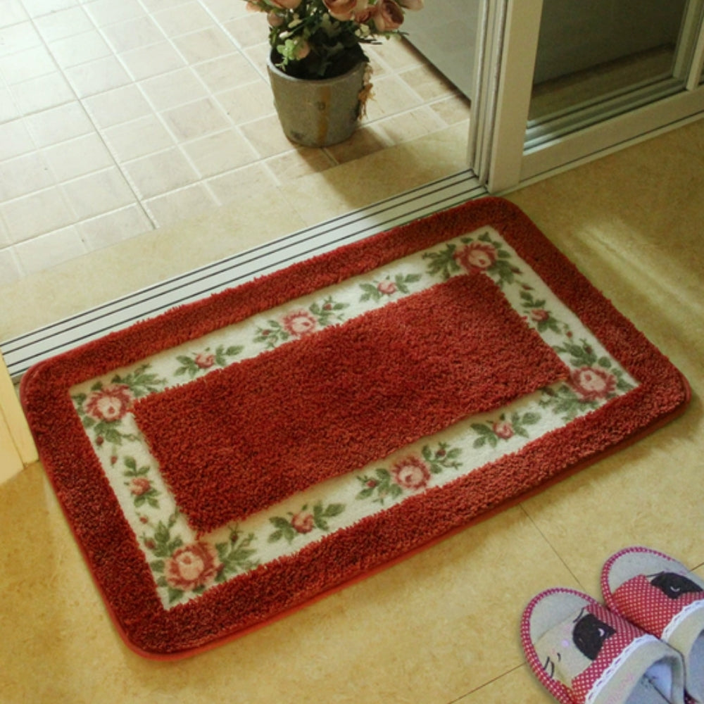 Tapis de bain absorbant à bordure fleurie