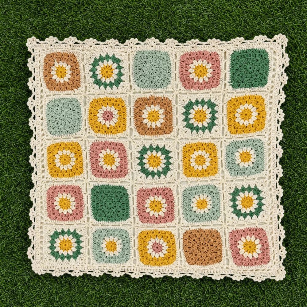 Housse de coussin au crochet fleurie