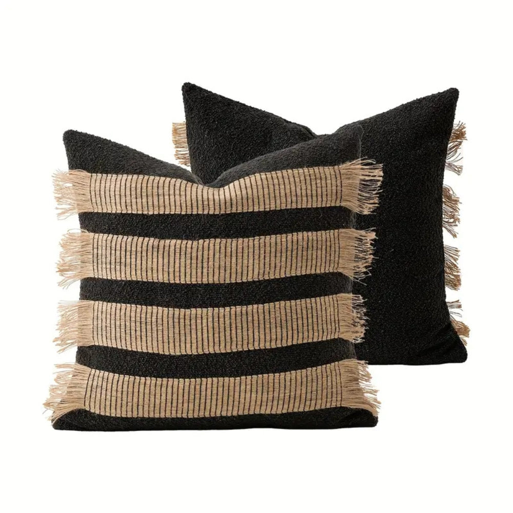 Housse de coussin bohème rayée tissée main