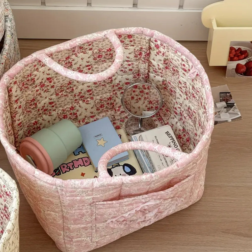 Panier de rangement matelassé fleuri