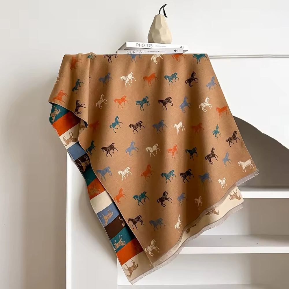 Écharpe-châle motif chevaux