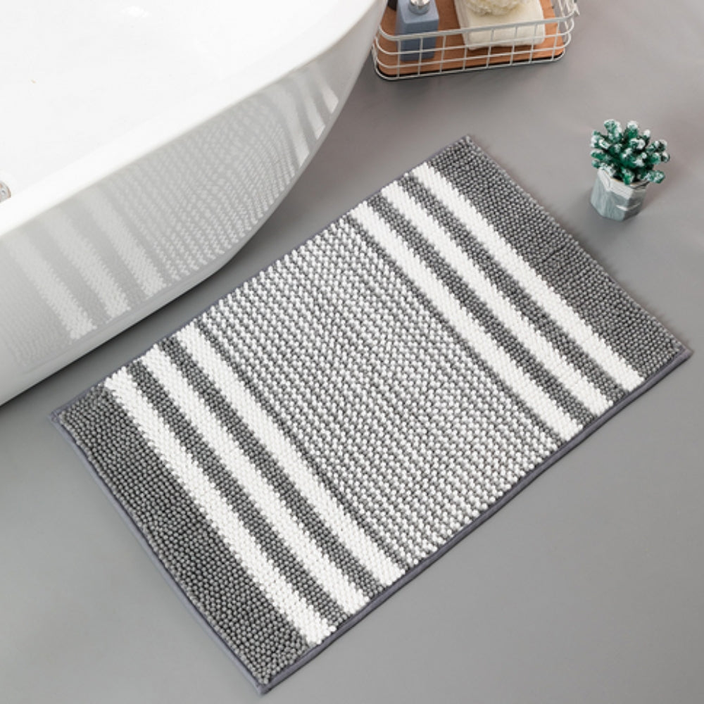 Tapis de bain en chenille rayée maille galet