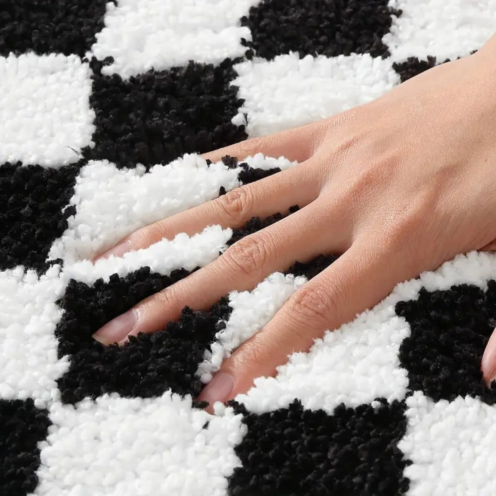 Tapis de bain moelleux à damier