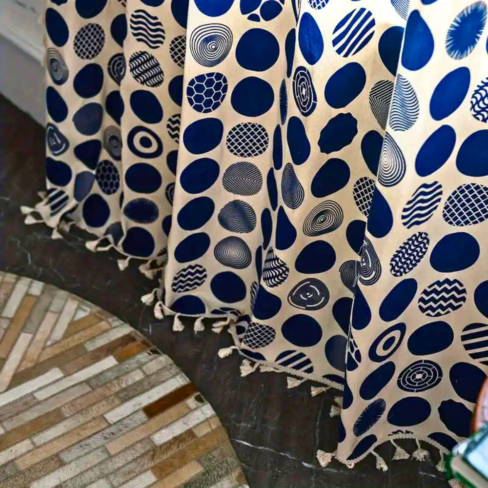 Rideau rétro à pois bleus