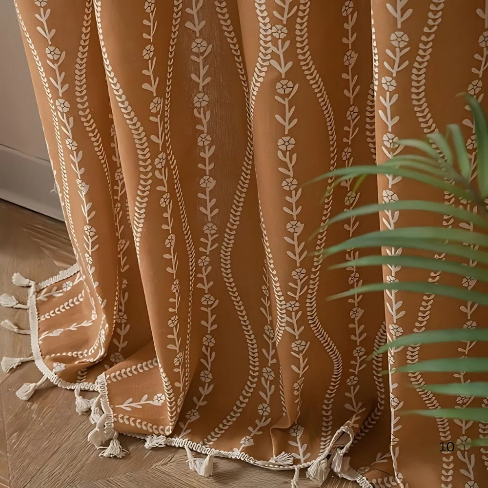 Rideau beige à pompons motif épis de blé