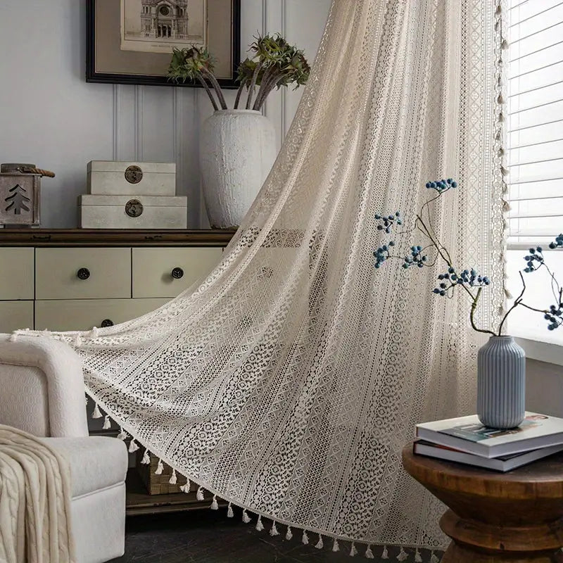 Rideau au crochet bohème chic