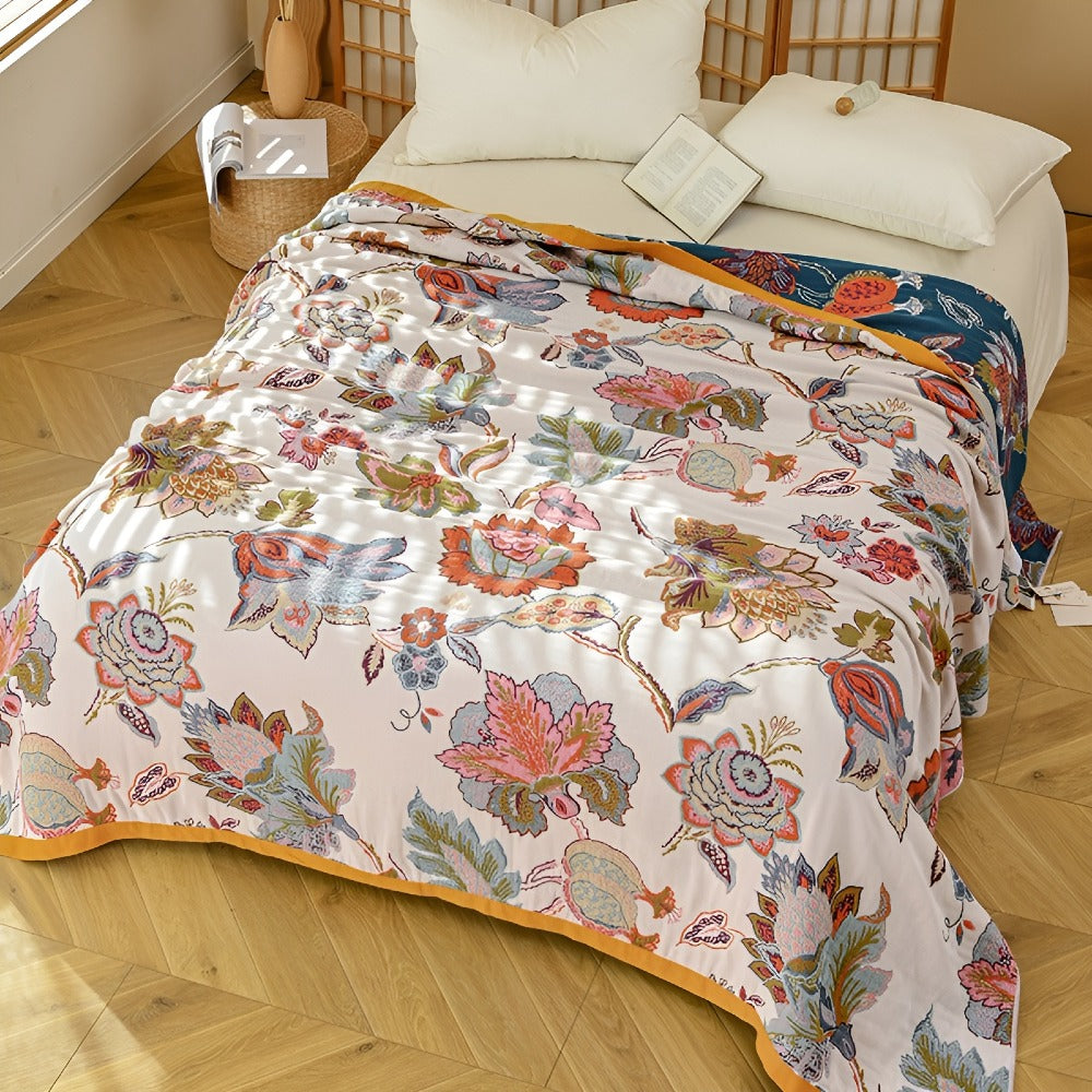 Plaid réversible en coton fleuri Wildbloom