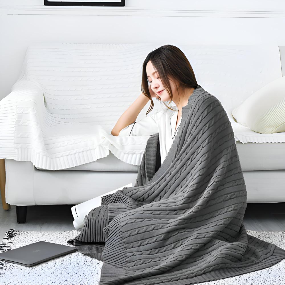 Plaid en coton tricoté torsadé
