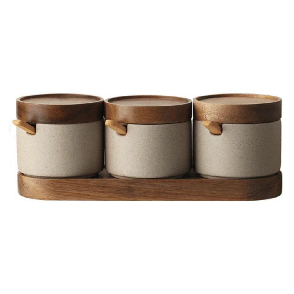 Set de pots à épices en céramique rustique
