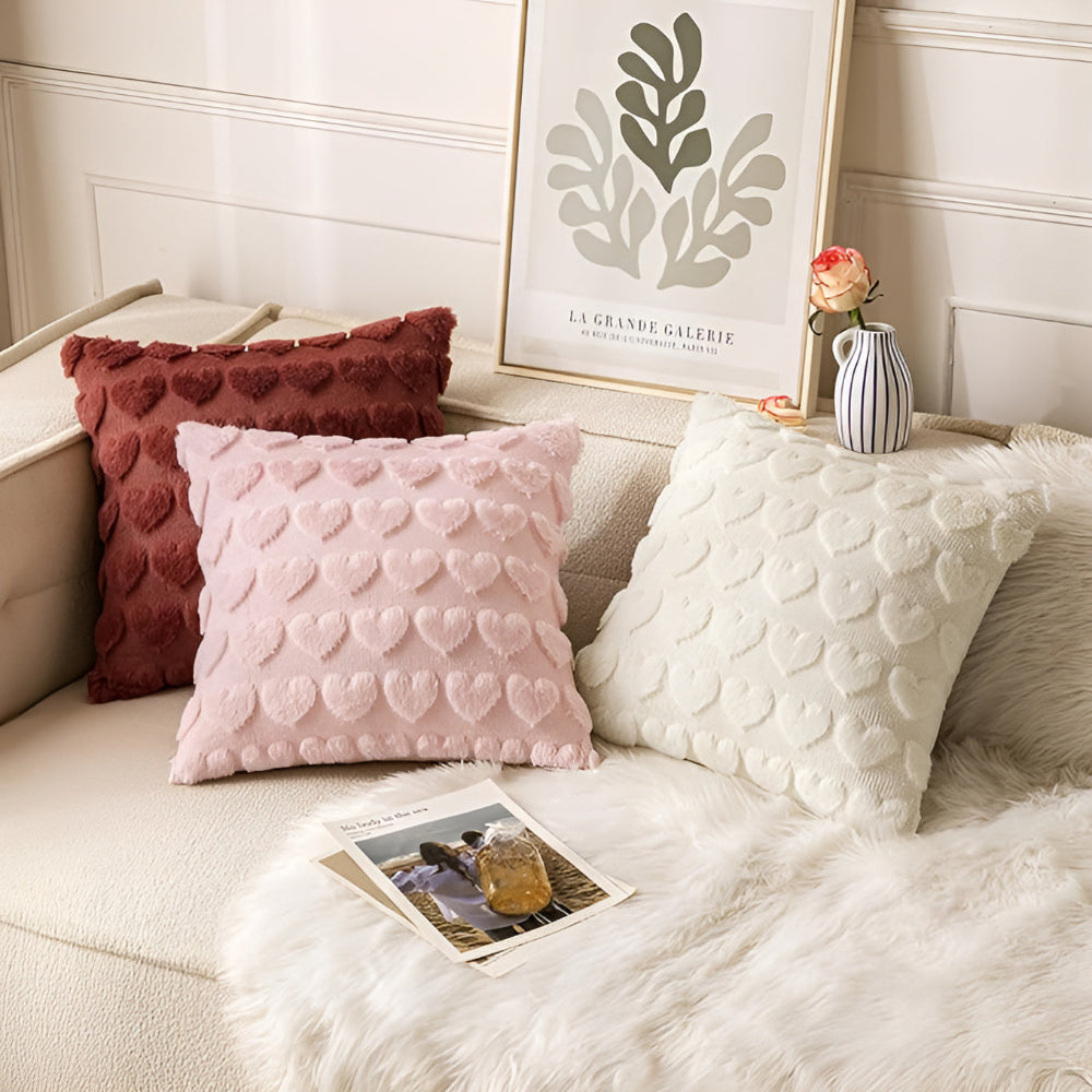 Housse de coussin cœur moelleuse – Oatmeal