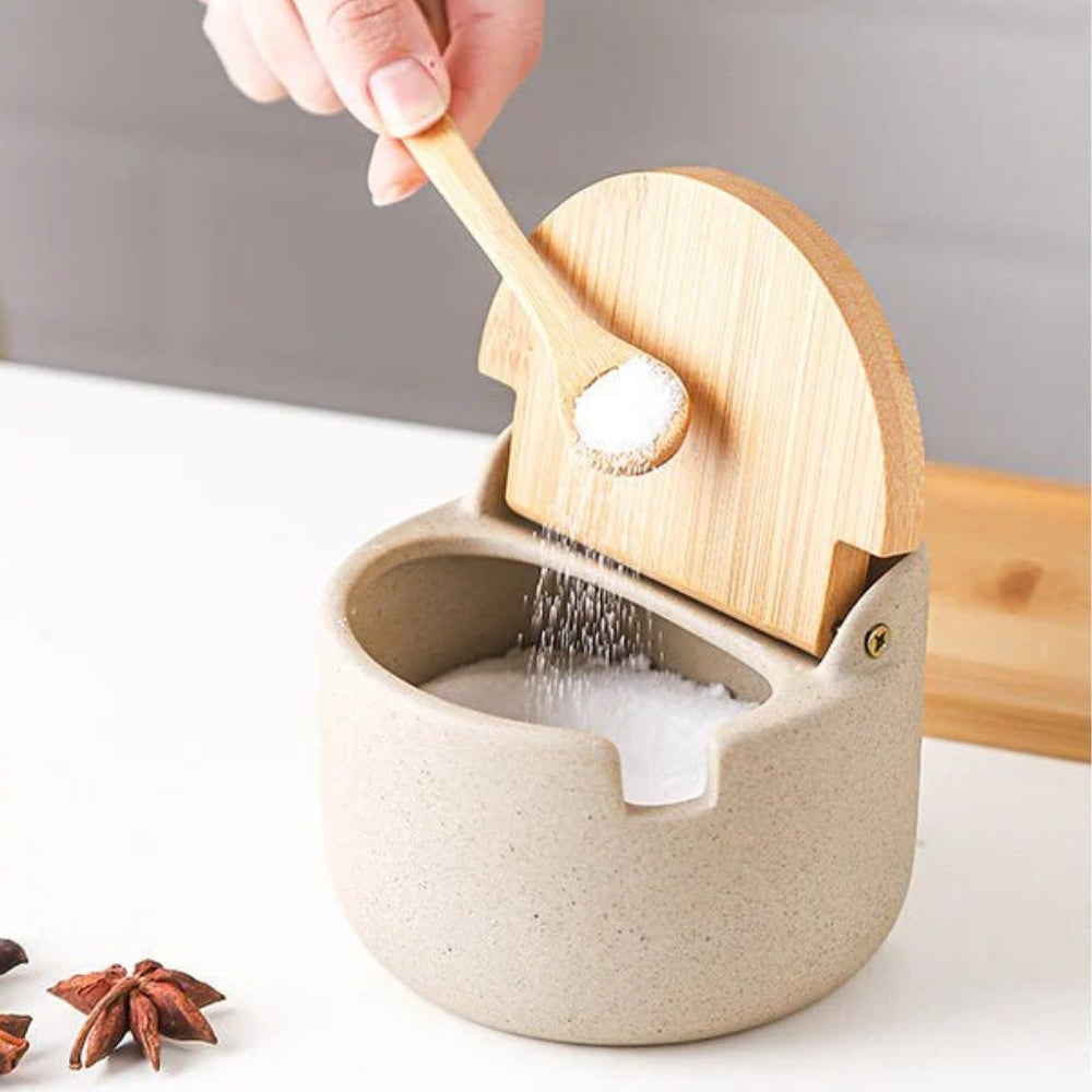 Set de pots à épices en céramique et bambou