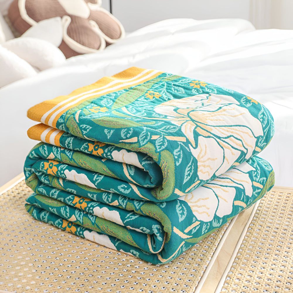 Plaid en coton botanique vert