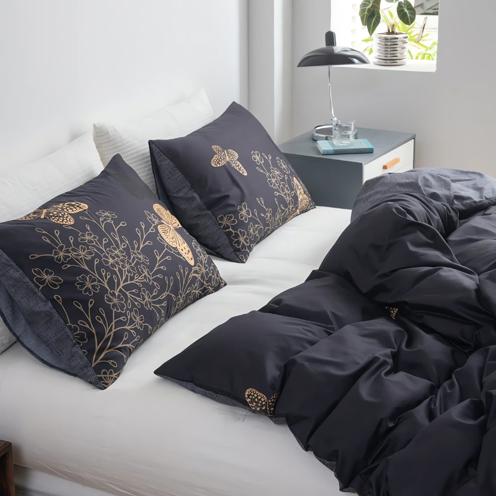 Parure de couette Valora papillons dorés | 3 pièces