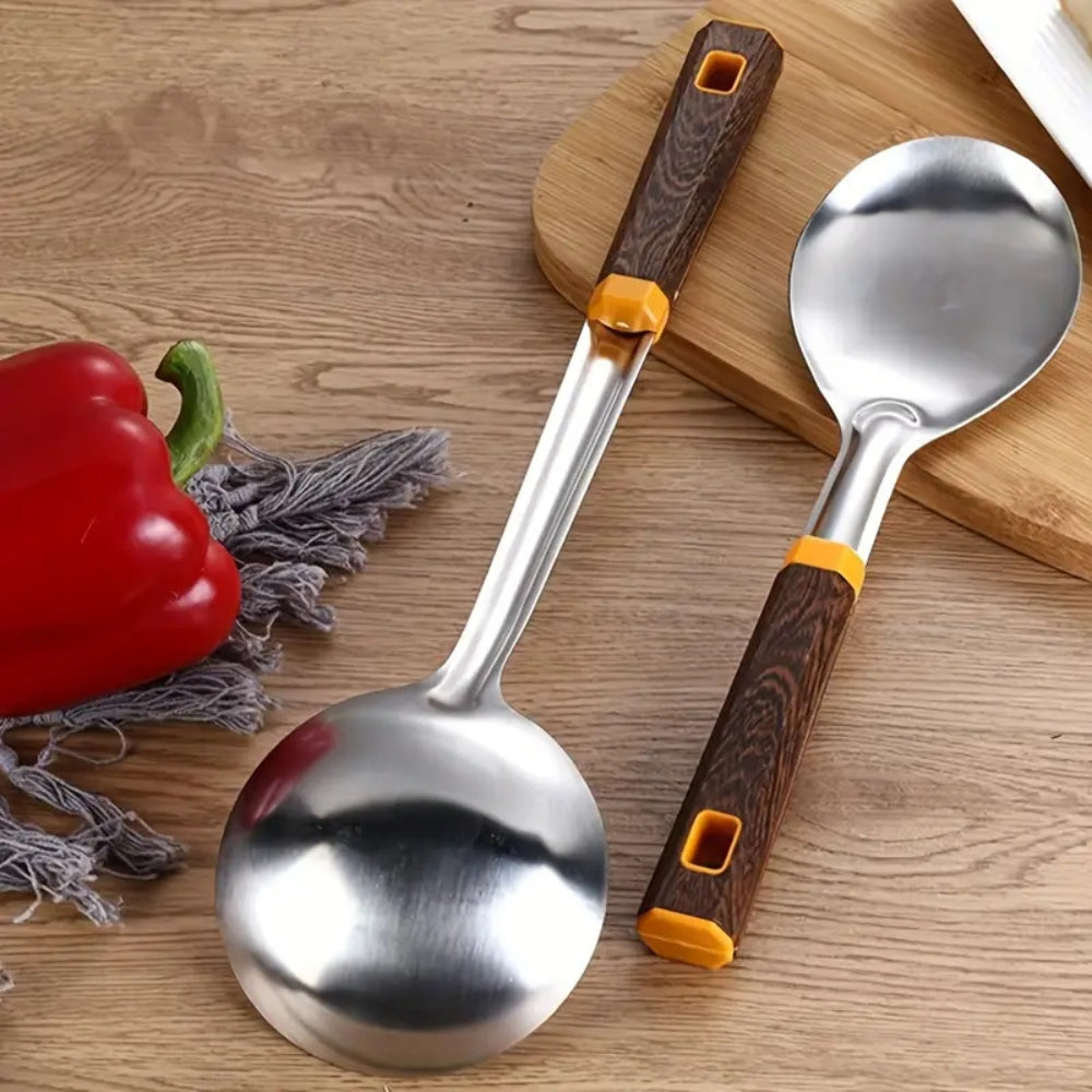 Ustensiles en inox effet bois | Lot de 6