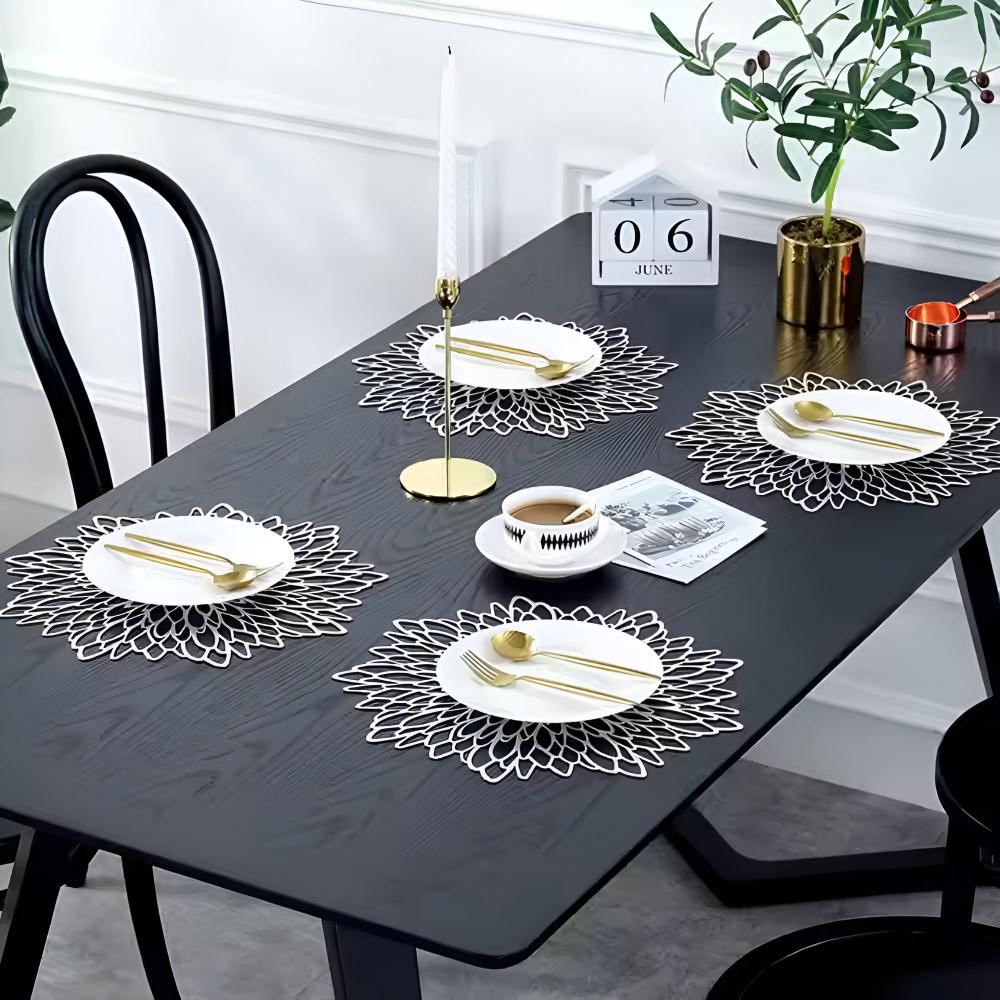 Set de table motif chrysanthème – Champagne