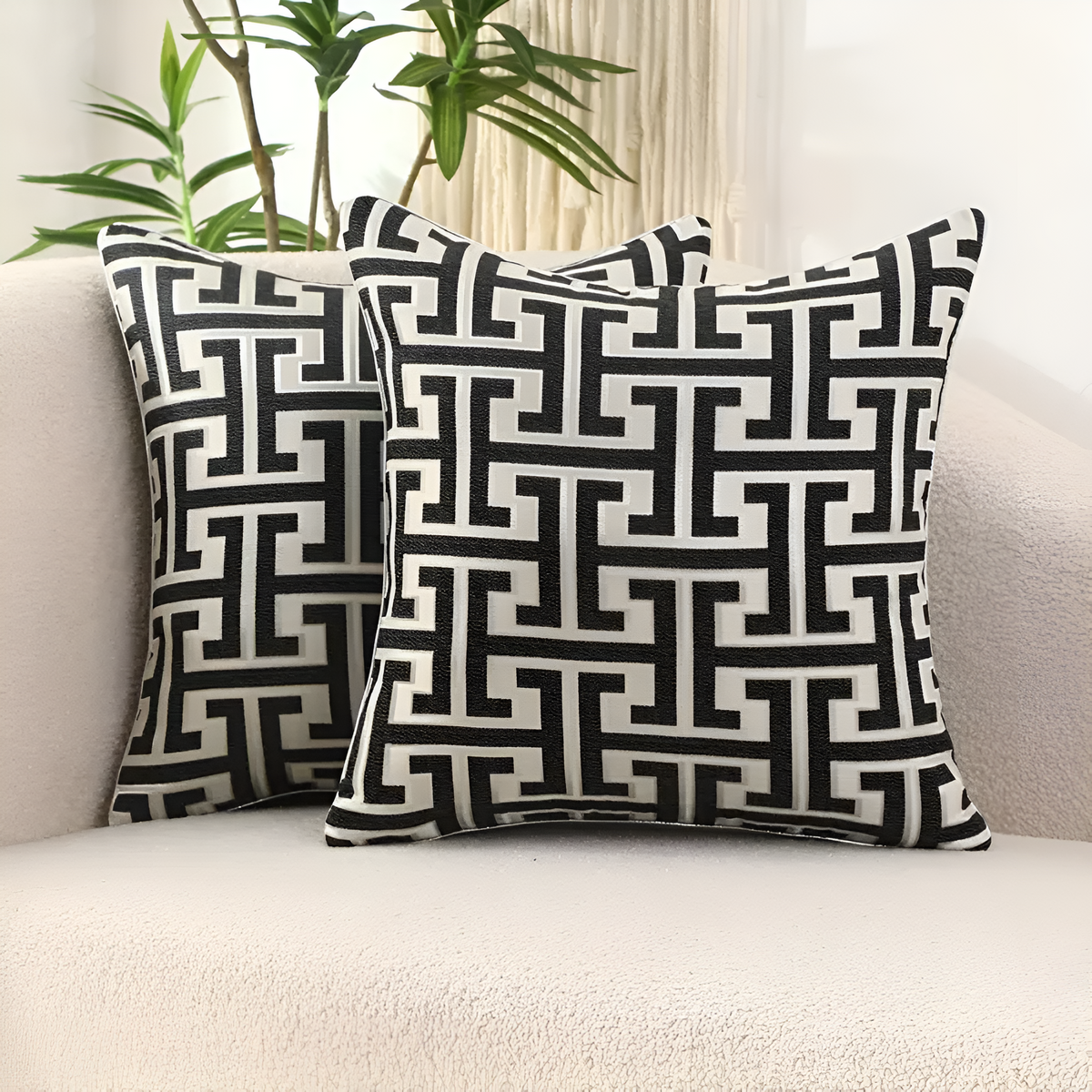 Housse de coussin jacquard géométrique