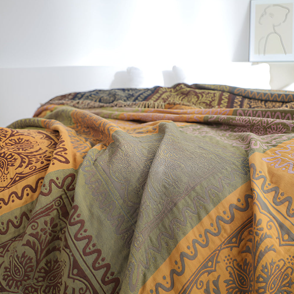 Plaid en coton à pompons mandala