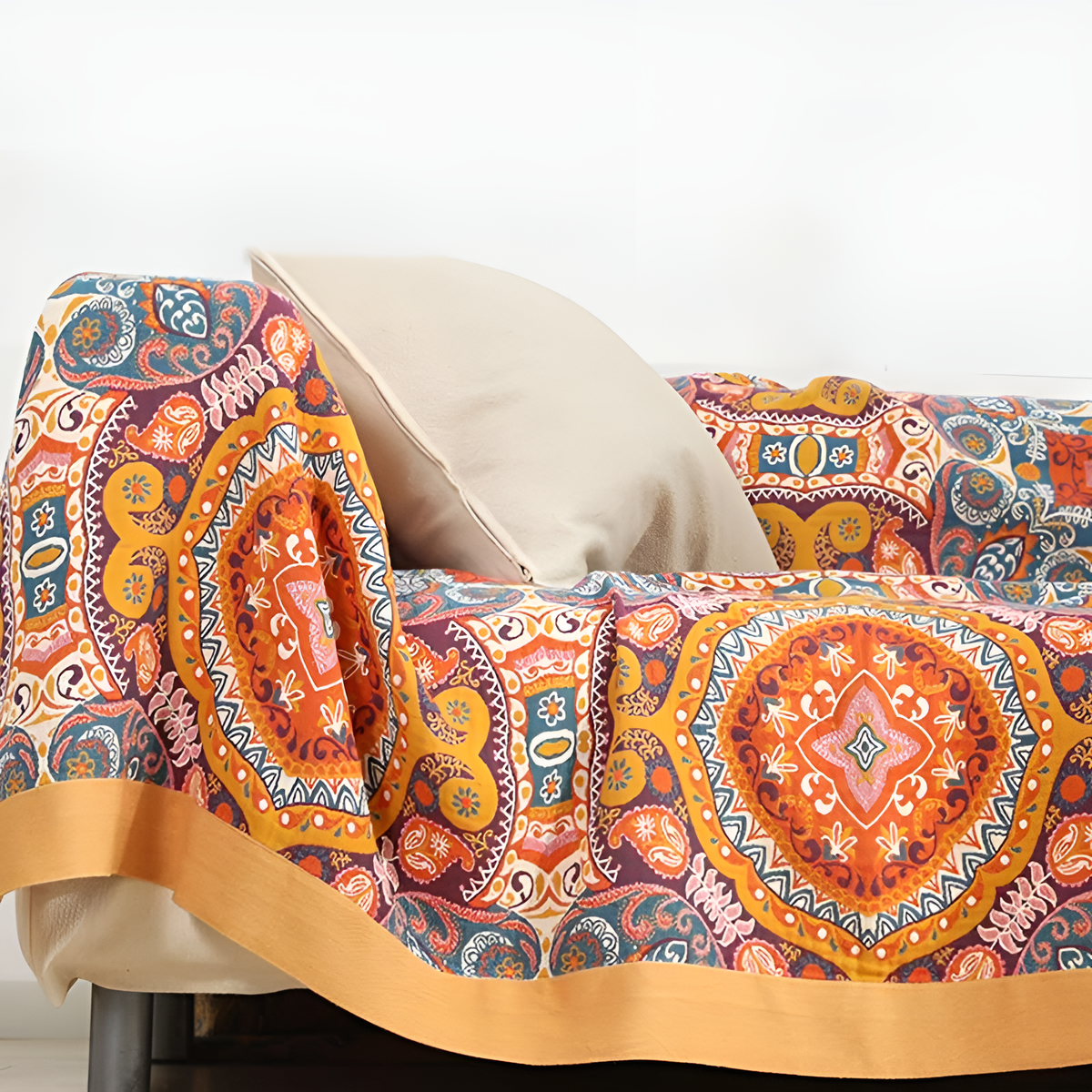 Plaid réversible en coton Sunrise Boho