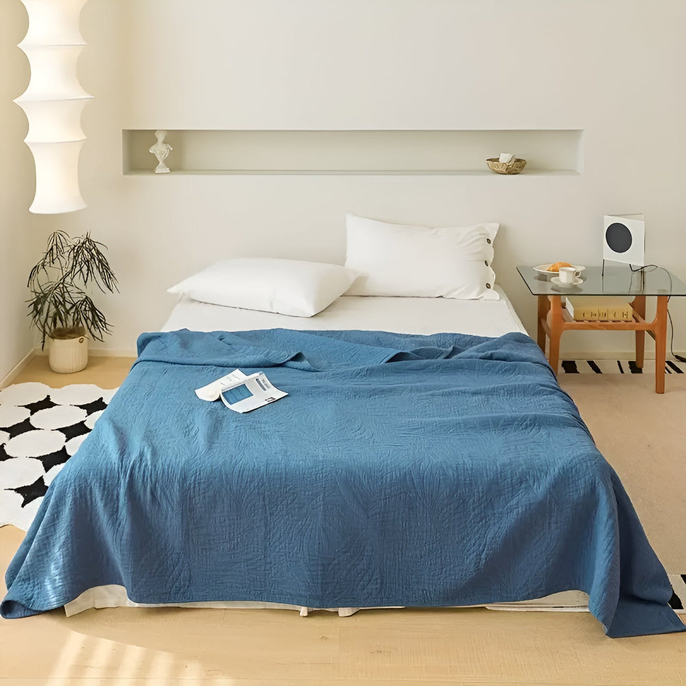 Plaid en coton doux motif feuilles