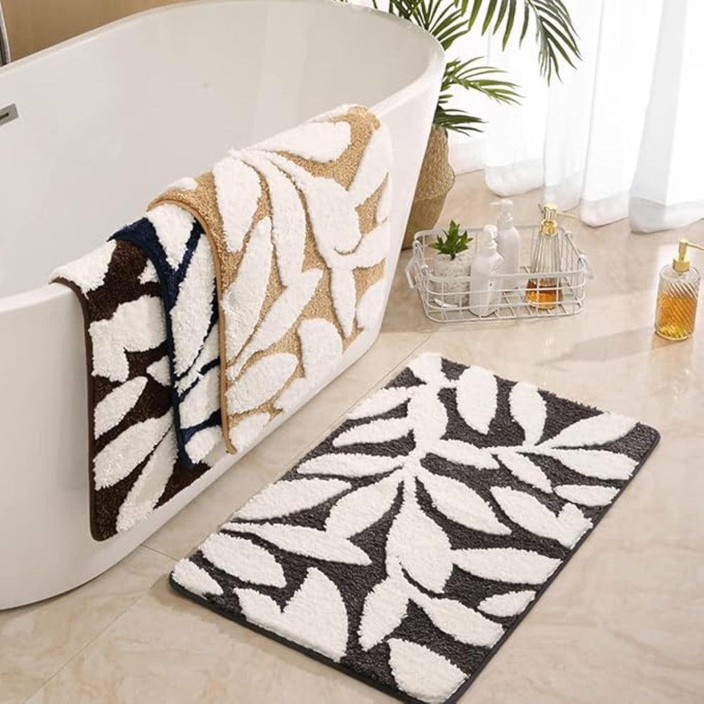 Tapis de bain Zyphire motif feuilles – Beige Foliage